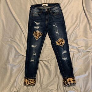 KanCan Leopard Print Skinny Ankle Jeans